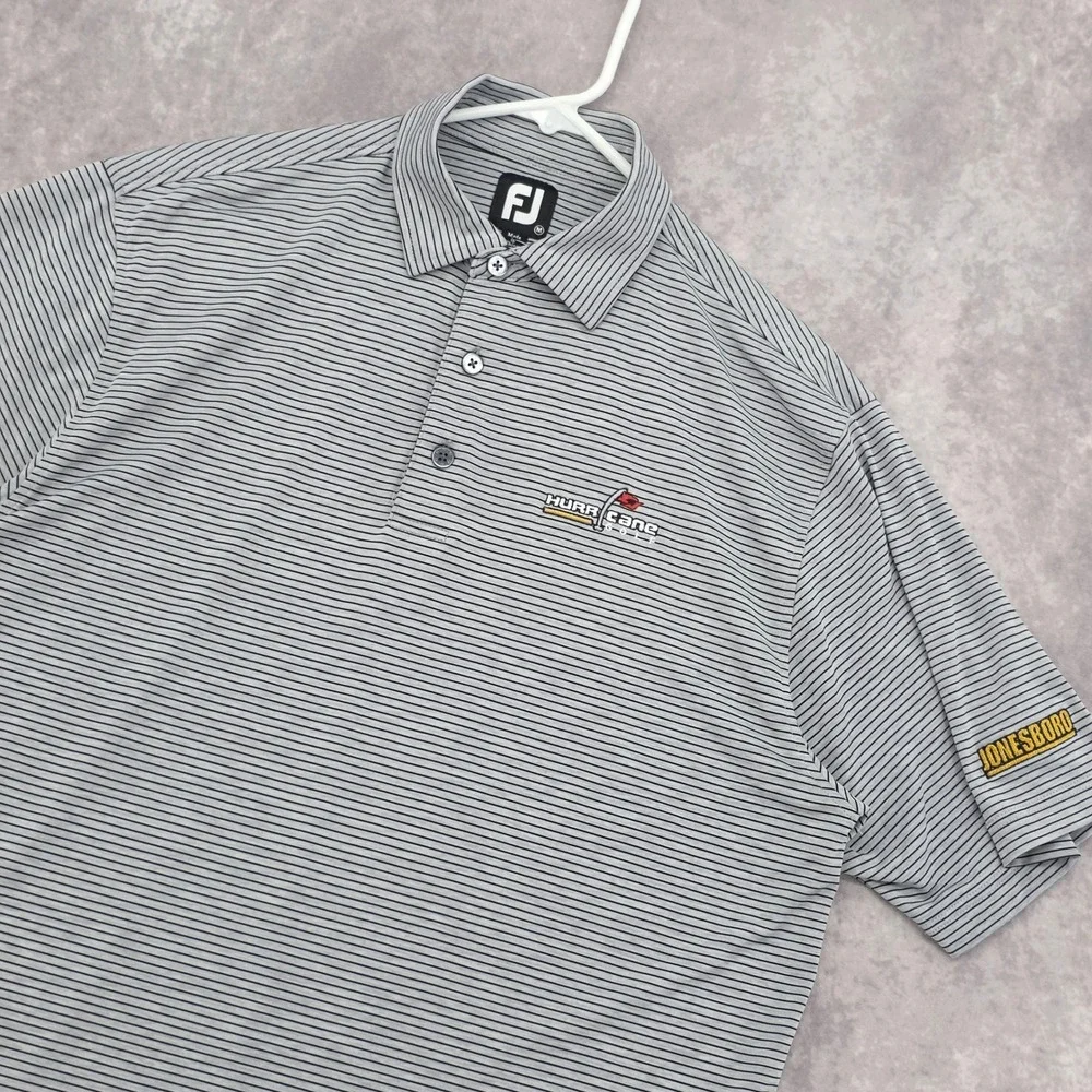 FootJoy Fj‎ Mens Medium Striped Golf Polo Shirt Performance Grey Hurricane Golf